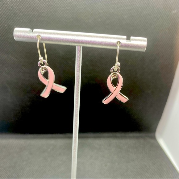 🔴 Breast Cancer Awareness Pink Ribbon Earrings - Picture 2 of 4
